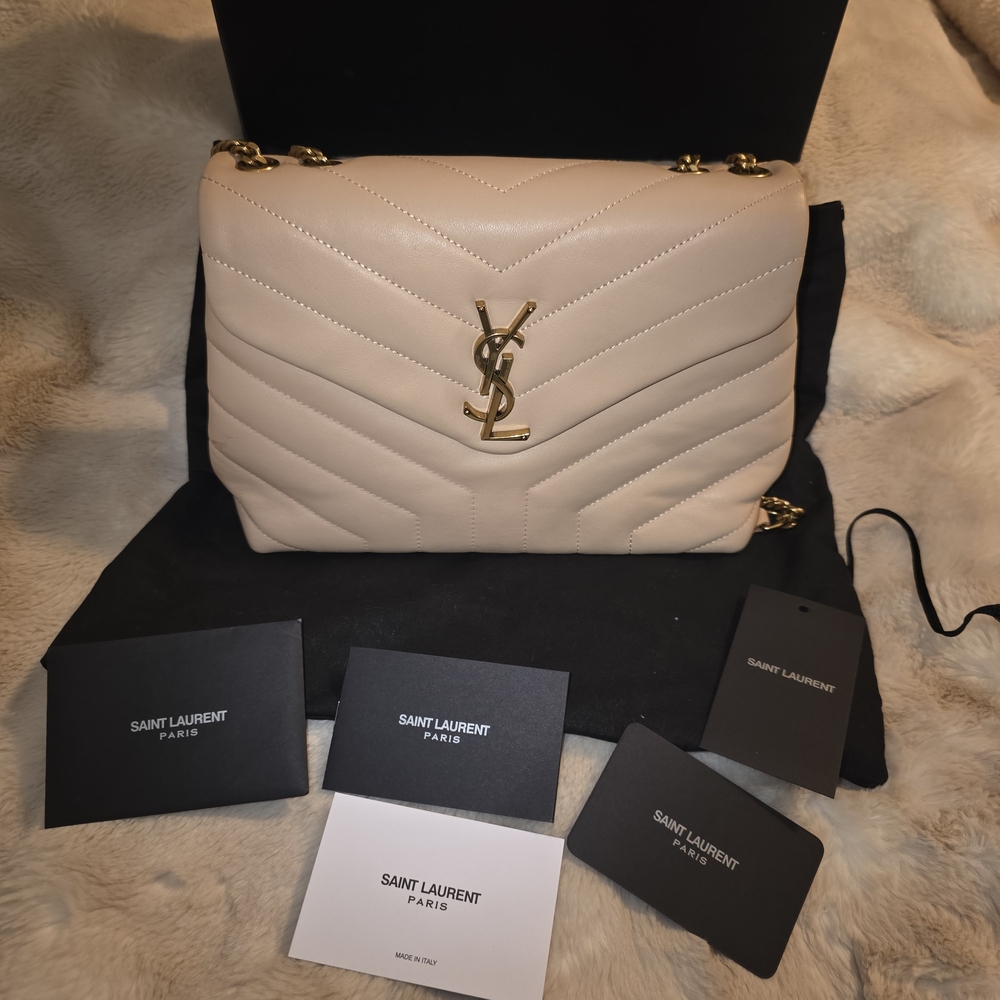 Saint Laurent Cream Quilted Shoulder Bag